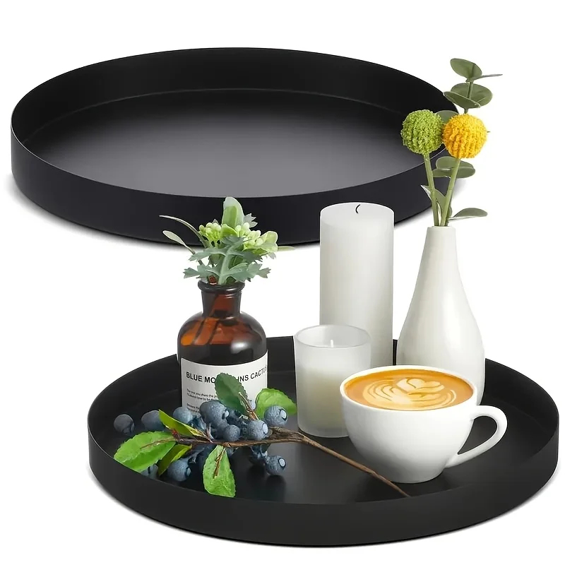 Silk Candle - 1Pc Modern black circular ABS tray